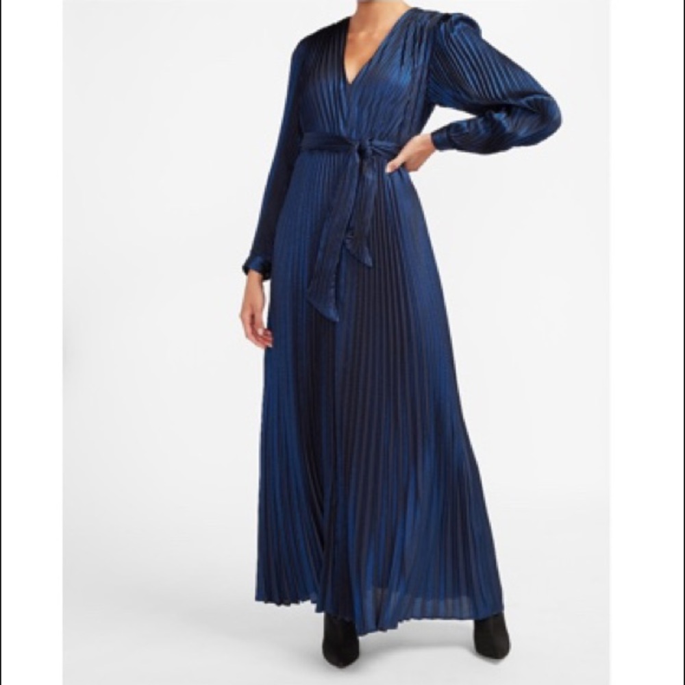EXPRESS metallic pleated tie front maxi dress